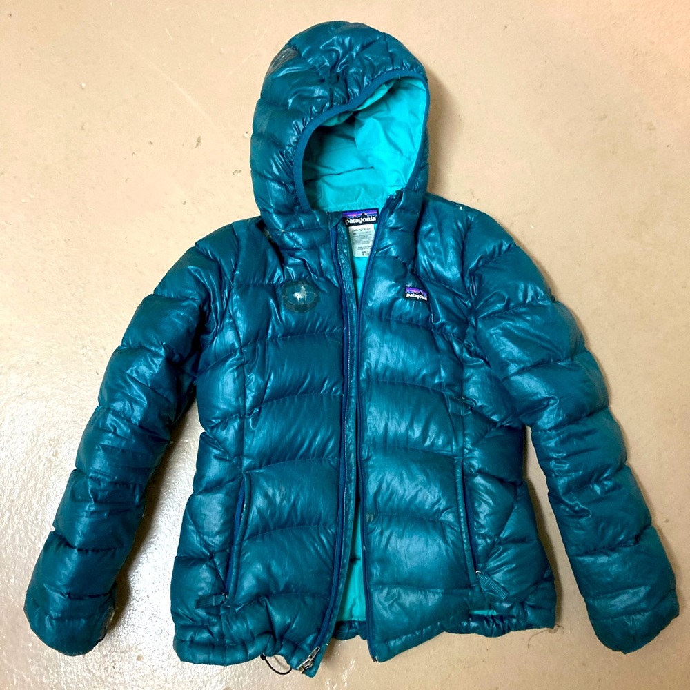 Emerald/Teal packable down jacket with hood